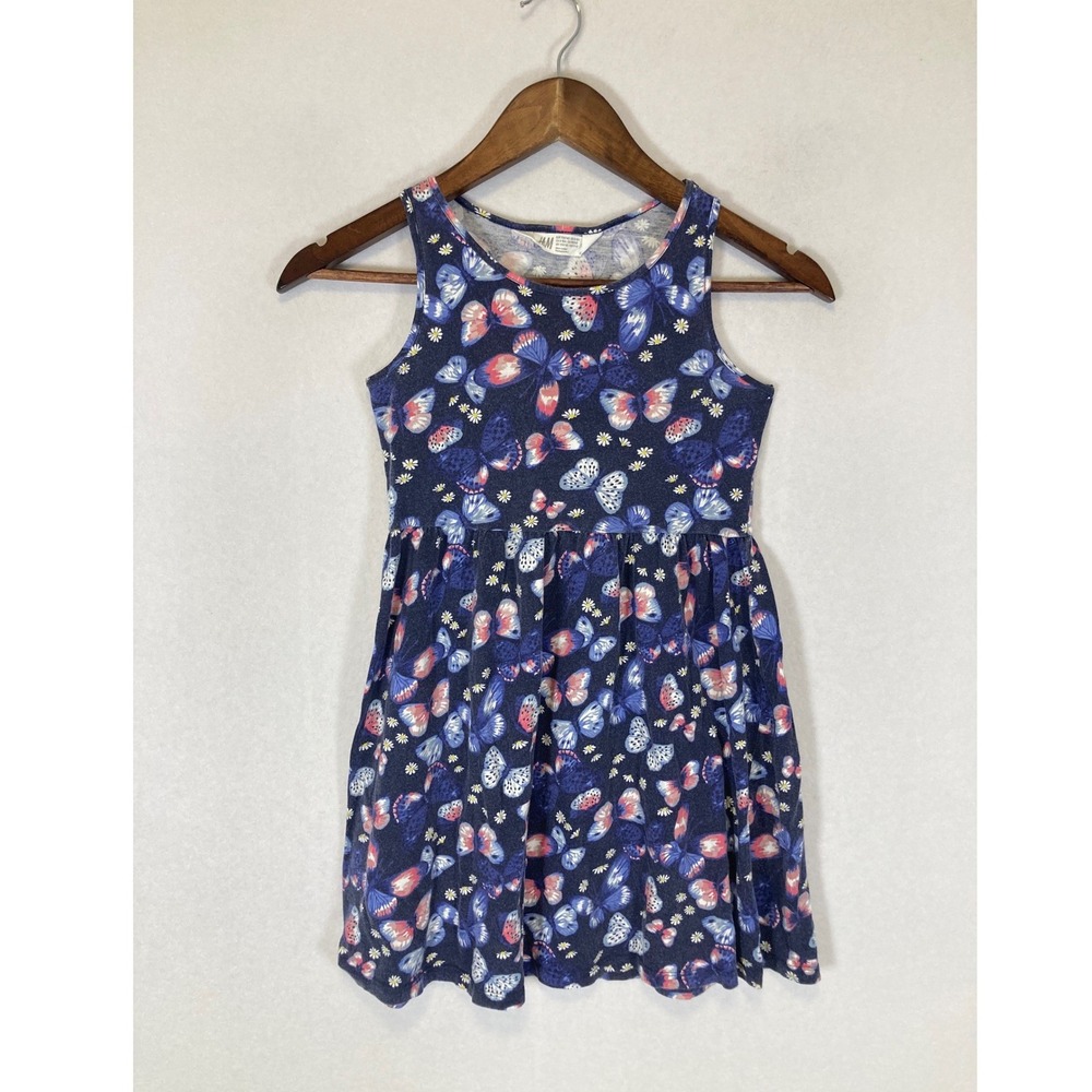 Butterfly Floral H&M Girls Size 8-10Y‎ Navy Blue Sleeveless Cotton Skater Dress